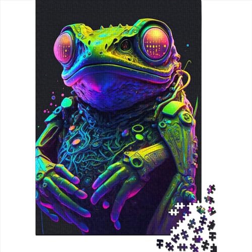 500-teiliges Cyber-Frosch-Neon-Puzzle für Erwachsene, schwieriges Puzzle, Holzpuzzle, Erwachsenen-Puzzle für Erwachsene, Puzzles, Thanksgiving-Geschenke, 500-teilig (52 x 38 cm) von BaoFFF