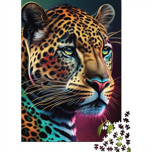 500-teiliges Puzzle, Jaguar, Pop-Art-Tiergesicht, 3 quadratische Puzzles für Erwachsene und Holzpuzzles, Puzzles als Geschenke, 500 Stück (52 x 38 cm) von BaoFFF