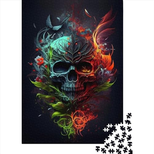 500-teiliges Puzzle, bunter Totenkopf 1, kreatives quadratisches Puzzle für Erwachsene und Holzpuzzle, Lernspielzeug, 500 Teile (52 x 38 cm) von BaoFFF