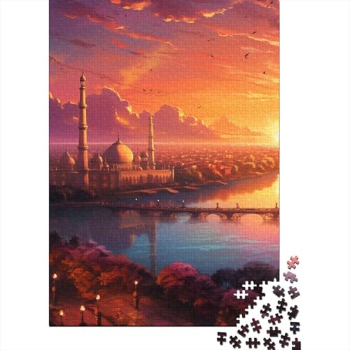 500-teiliges Puzzle „Sonnenuntergang über der Stadt mit Bäumen“ für Erwachsene und Teenager, Lernspielzeug aus Holz, 500 Teile (52 x 38 cm) von BaoFFF