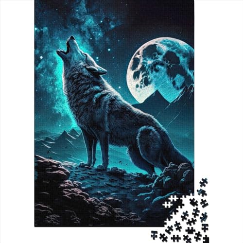 500-teiliges Puzzle „Wölfe unter dem Vollmond“ für Erwachsene, Holzpuzzle, Puzzle für Erwachsene, Puzzle für Erwachsene, Lernspiel, Herausforderungsspielzeug, 500 Stück (52 x 38 cm) von BaoFFF