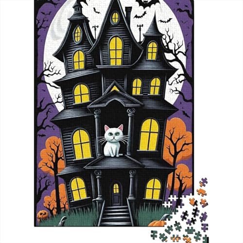 500-teiliges Puzzle für Erwachsene, Halloween-Schloss-Puzzle, Holzpuzzle, dekomprimierendes geistiges Lernspielzeug, gutes Teenager, 500 Stück (52 x 38 cm) von BaoFFF