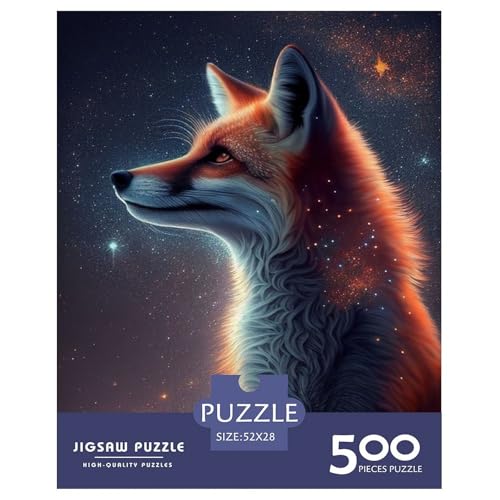 Animal Art Fox Puzzle für Erwachsene, 500 Teile, Holzpuzzle, Heim-Lernspiele, DIY-Spielzeug, 500 Stück (52 x 38 cm) von BaoFFF