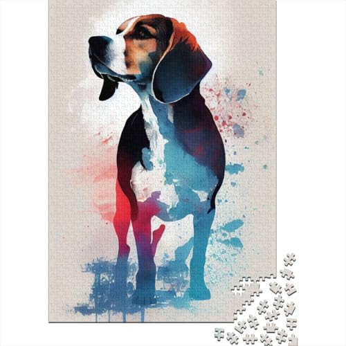 Beagle Watercolors Puzzle 1000 Teile Holzpuzzle Puzzles 1000 Teile Puzzles für Erwachsene Lernspiel Herausforderung Spielzeug Geburtstagsgeschenk 1000 Stück (75x50cm) von BaoFFF