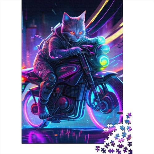 Biker Cat 500-teiliges Puzzle | Puzzle | Nachhaltiges Puzzle für Erwachsene | Premium-Puzzle aus 100% Holz | Lustige Spiele 500 Teile (52 x 38 cm) von BaoFFF