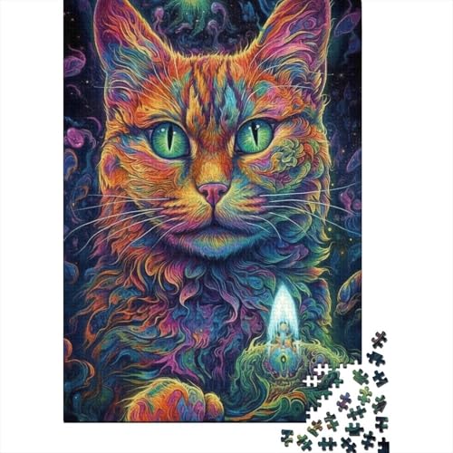 Bunte Weltraum-Katzen-Holzpuzzle, 300-teiliges Puzzle für Erwachsene, Lernspiel, Herausforderungsspielzeug, Heiligabend-Geschenke, 300 Stück (40 x 28 cm) von BaoFFF