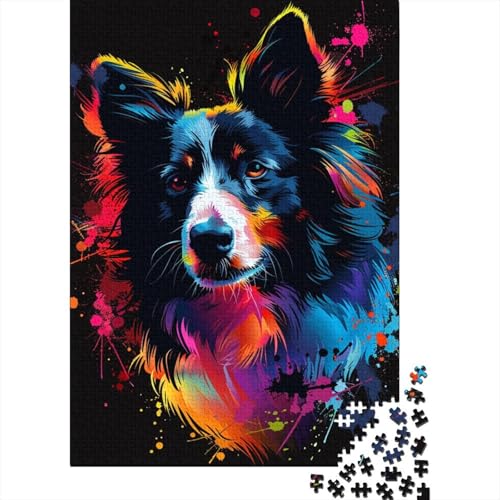 DJ Neon Border Collie Puzzle für Erwachsene und Jugendliche, 1000 Teile, Holzpuzzle für Erwachsene, Puzzles für Jugendliche ab 12 Jahren, 1000 Teile (75 x 50 cm) von BaoFFF