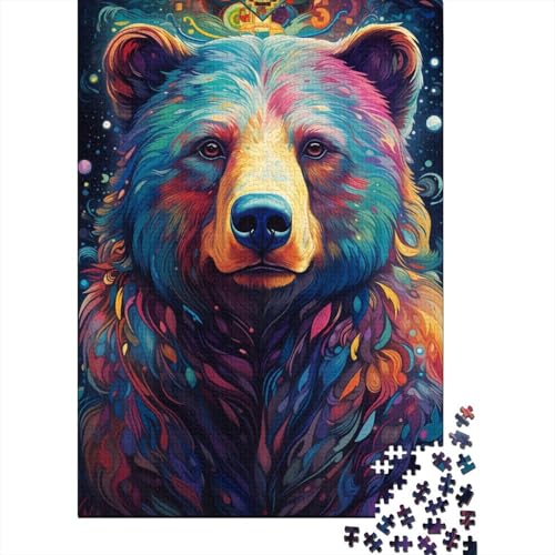 Farbenfrohes, psychedelisches Braunbär-Puzzle für Erwachsene, 500-teiliges Puzzle für Teenager ab 12 Jahren, 500 Teile (52 x 38 cm) von BaoFFF