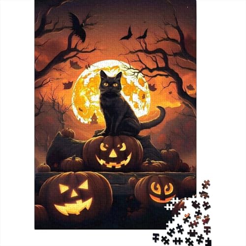 Halloween-Katze, 500-teiliges Puzzle | Puzzle | Nachhaltiges Puzzle für Erwachsene | Hochwertiges Puzzle aus 100% Holz | Lustige Spiele, 500 Teile (52 x 38 cm) von BaoFFF