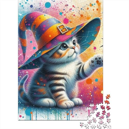 Halloween-Katze, 500-teiliges Puzzle | Puzzle | Nachhaltiges Puzzle für Erwachsene | Hochwertiges Puzzle aus 100% Holz | Lustige Spiele, 500 Teile (52 x 38 cm) von BaoFFF