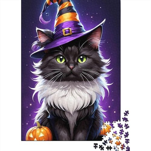 Halloween-Katzen-Puzzle 500 Teile für Erwachsene, 500-teiliges Puzzle, Familienaktivitäts-Puzzle, Lernspiele, 500 Teile (52 x 38 cm) von BaoFFF