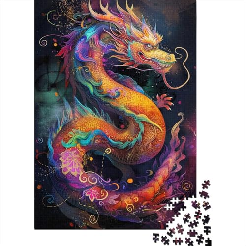 Neon Dragon 500-teiliges Holzpuzzle für Erwachsene, Puzzle, Lernspiel, Herausforderungsspielzeug, 500 Stück (52 x 38 cm) von BaoFFF