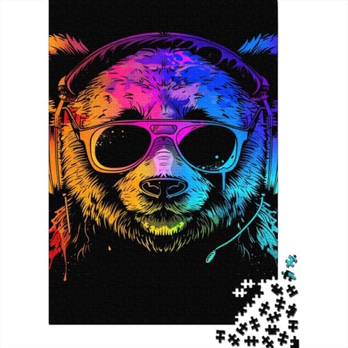 Panda mit Kopfhörern, Puzzle 1000 Teile, Holzpuzzle für Erwachsene und Teenager, Familienspiel, 1000 Teile (75 x 50 cm) von BaoFFF