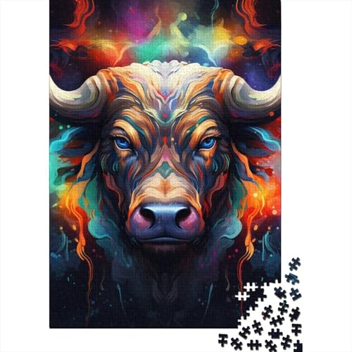 Psychedelic Buffalo 1000-teiliges Puzzle für Erwachsene, Puzzle, Familienspielzeug, Geschenke für Mädchen und Jungen, umweltfreundliches Holzpuzzle, 1000 Teile (75 x 50 cm) von BaoFFF