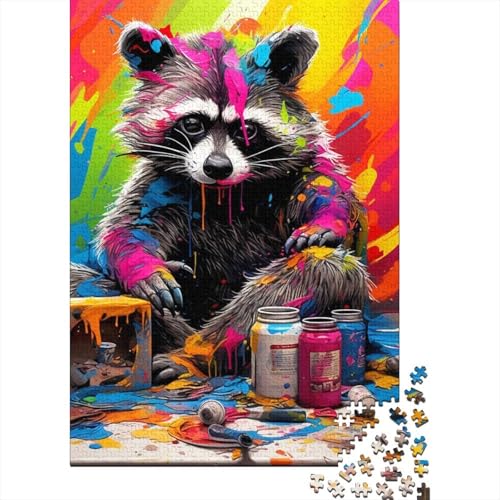 Psychedelischer Tier-Waschbär, 1000-teiliges Puzzle für Erwachsene, 1000-teiliges Holzpuzzle, Puzzle, praktisches Spiel, Familiendekoration, 1000 Teile (75 x 50 cm) von BaoFFF