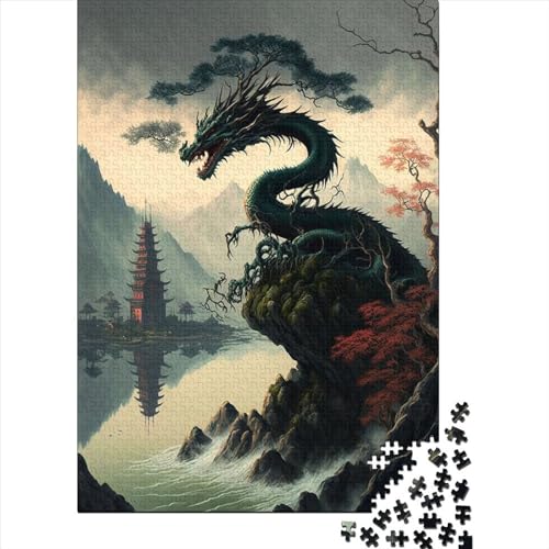 Puzzle 1000 Teile für Erwachsene, Drachen-Asiatisch, 4 kreative quadratische Puzzles für Erwachsene und Holzbrett-Puzzles, Heimdekoration, Puzzle-Spielzeug, 1000 Teile (75 x 50 cm) von BaoFFF