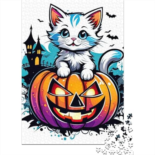 Puzzle 300 Teile Halloween-Katze Kreatives quadratisches Puzzle für Teenager Holzpuzzle Puzzles für Erwachsene Geschenke 300 Stück (40x28cm) von BaoFFF