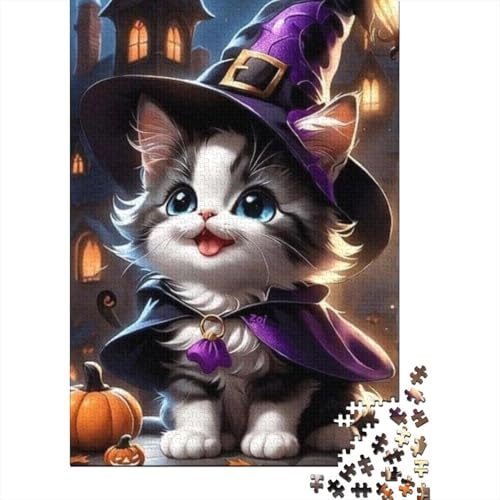 Puzzle 500 Teile Halloween-Katzen-Puzzle für Jungen und Mädchen, Schwierigkeitsgrad: Puzzle, Lernspielzeug, Spiele, Familiendekoration, 500 Teile (52 x 38 cm) von BaoFFF