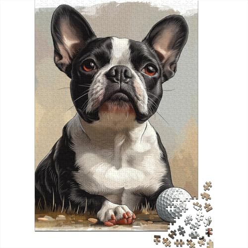 Puzzle Französische Bulldogge, 500-teiliges Puzzle für Erwachsene, Holzpuzzle für Erwachsene und ab 18 Jahren, Familienunterhaltungsspielzeug, 500 Teile (52 x 38 cm) von BaoFFF