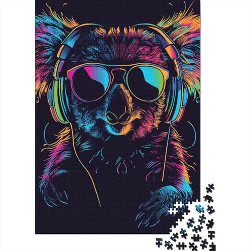 Puzzle für Erwachsene, 1000 Teile, Koala mit Kopfhörern und Sonnenbrille, Holzpuzzle für Erwachsene, Lernspiel, Herausforderungsspielzeug, 1000 Teile (75 x 50 cm) von BaoFFF