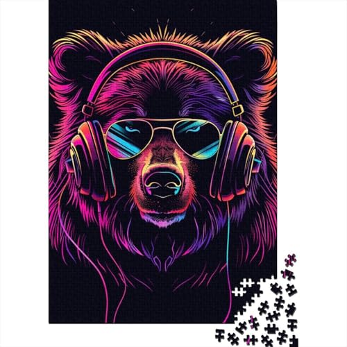 Puzzle für Erwachsene, 1000 Teile, Neonbär mit Sonnenbrille, Holzpuzzle für Erwachsene, Lernspiel, Herausforderungsspielzeug, 1000 Teile (75 x 50 cm) von BaoFFF