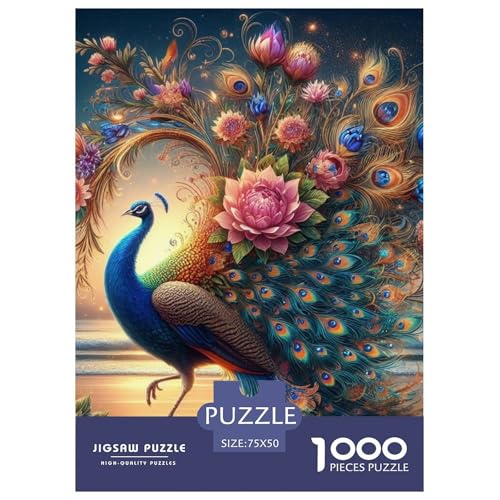 Puzzle für Erwachsene, 1000 Teile, Tierkunst, Pfau, Holzpuzzle für Erwachsene, Puzzle, Denksportaufgabe, 1000 Teile (75 x 50 cm) von BaoFFF