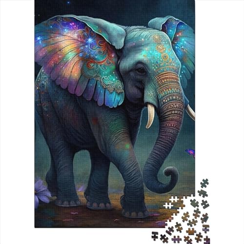 Puzzle für Erwachsene, 300 Teile, Bunter Elefantenwald, 1 Puzzle für Erwachsene und Holzbrett-Puzzle, Spielzeug, Denkspiel, 300 Teile (40 x 28 cm) von BaoFFF