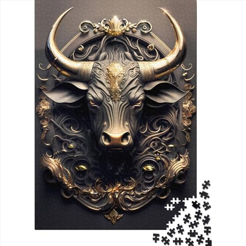 Puzzle für Erwachsene, 300 Teile, glänzender Goldener Stier, Art-Deco-Puzzle für Erwachsene, Holzbrett-Puzzle, lustige Puzzle-Spiele, Geburtstagsgeschenk, 300 Teile (40 x 28 cm) von BaoFFF