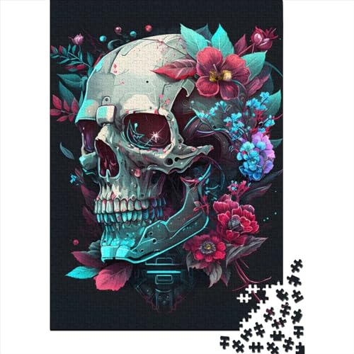 Puzzle für Erwachsene, mechanischer Totenkopf, Blumen, Puzzles für Erwachsene, Puzzles für Erwachsene, Lernspiel, Herausforderung, Spielzeug, Geburtstagsgeschenk, 1000 Teile (75 x 50 cm) von BaoFFF