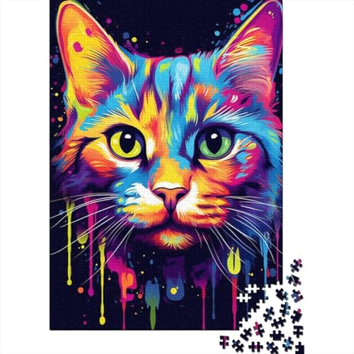 Puzzle für Erwachsene 1000 Teile, Bunte Graffiti-Katze, Holzpuzzles für Erwachsene, nachhaltige Puzzlespiele, 1000 Stück (75 x 50 cm) von BaoFFF