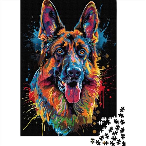 Puzzle für Erwachsene 1000 Teile Deutscher Schäferhund DJ Neon Holzpuzzle für Erwachsene und Teenager Heimdekoration Puzzlespielzeug 1000 Teile (75 x 50 cm) von BaoFFF