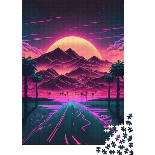 Puzzle für Erwachsene 1000 Teile Neon Sunrise Mountains Puzzle für Erwachsene und Holzbrettpuzzle Spielzeug Denkspiel 1000 Teile (75x50cm) von BaoFFF