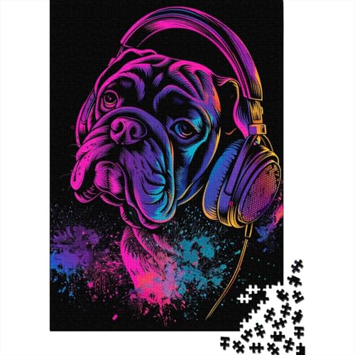 Puzzle für Erwachsene und Jugendliche, Bulldoggen-DJ mit Kopfhörern, Puzzles für Erwachsene und Teenager, Familienspiel, 1000 Teile (75 x 50 cm) von BaoFFF