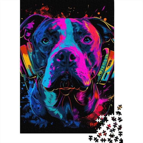 Puzzle für Erwachsene und Jugendliche, Pitbull mit Kopfhörern, Puzzles für Erwachsene und Teenager, Familienspiel, 1000 Teile (75 x 50 cm) von BaoFFF