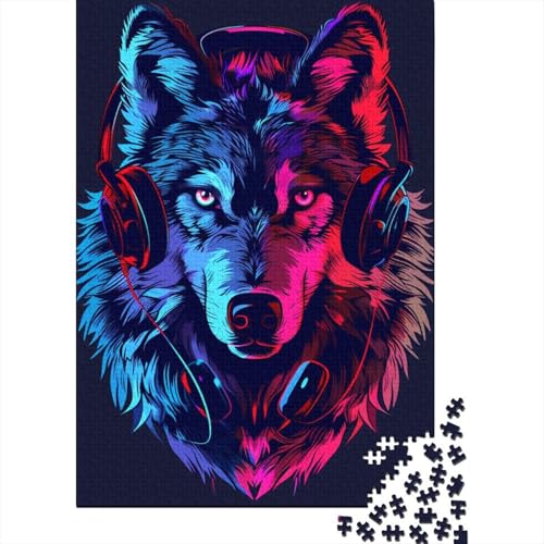 Wolf mit Kopfhörern, Puzzle für Erwachsene, 1000-teiliges Puzzle für Teenager ab 12 Jahren, 1000 Teile (75 x 50 cm) von BaoFFF