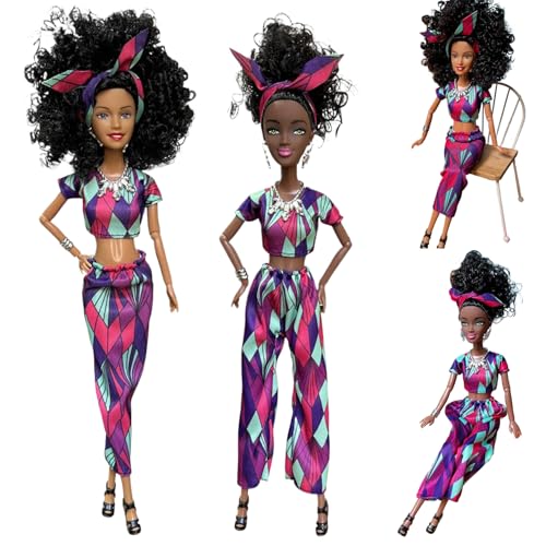 2 PCs schwarze Puppen, mehrsprachige erwachsene Frauen realistische afroamerikanische Puppe mit abnehmbarem Rock und Hosen, 12,6 in Modehnen mit gekräuselten schwarzen Haaren für Mädchen, Puppen, s von Baobiutin