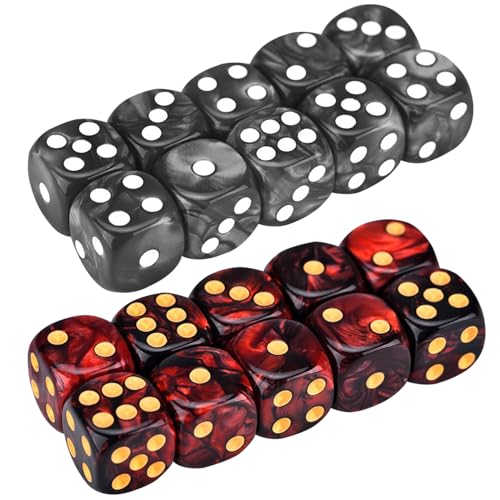 Baobiutin 6-seitig-Würfel D6 DICE 20pcs 16mm Perlmuster 6-seitig Würfel Set Acryl Round Corner Dice Games mit 1-6 lustigen Spielen für Partyversorgungen schwarz und rot von Baobiutin