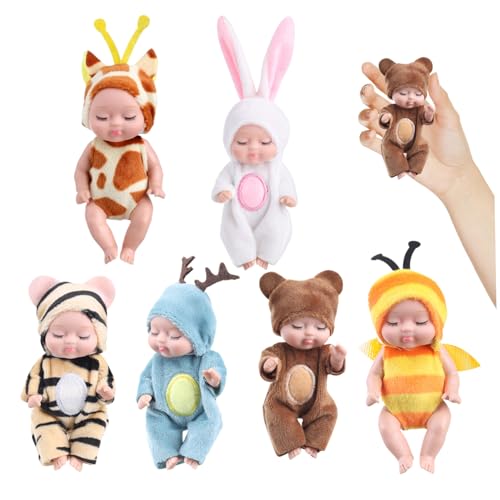 6pcs Mini -Babypuppen, 4,3 winzige Babypuppen, Mini -Babypuppen, Möglichkeiten realistischer Babypuppen mit tierischen Kleidung, süße kleine Babypuppe für Kleinkinder Girls Kinder 3+, winzige Babyp von Baobiutin