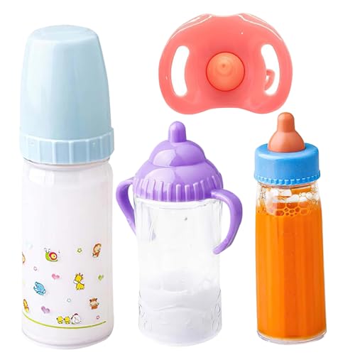 Babypuppenflasche mit Spielzeugpolsterstapfen 4pcs/Set Babypuppen -Fütterungsset Babypuppe Schnuller Babypuppen Milchflasche für Babypuppenzubehör Geschenk für Mädchen Babypuppe Flasche von Baobiutin