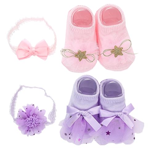 Babypuppenzubehör wiedergeborene Puppenzubehör 2 Sets passen die meisten Babypuppenzubehör 2 Baby Bögen Stirnband ＆ 2 Paar Socken Weiche Baumwollbekleidungsgeschenke für Mädchen von Baobiutin