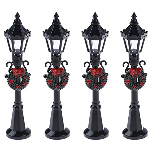 Baobiutin 4 PCs Mini Street Light Model Weihnachten Lampe Post Miniatur Weihnachten Street Lamp Dollhouse Lantern Beleuchtung Dekor Weihnachtsdorf Sets für Fairy Garden Accessoires von Baobiutin