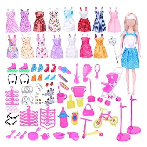 Baobiutin Kleidung Accessoires 11,5 -Zoll -Puppenkleidung rosa mit Outfits Mini -Kleider Set Schuhe Halskette Ohrring -Kleiderbügel für Mädchen Geburtstag Geschenk 114 PCs von Baobiutin