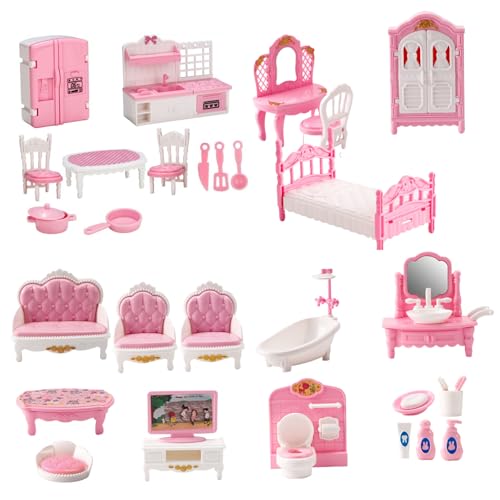 Dollhouse Möbel 4 Sets Dollhouse Schlafzimmer Set realistische Miniaturpuppenhausmöbel Set für Schlafzimmer, Badezimmer DIY Dollhouse Accessoires für das Spielen, Dollhouse Möbel Set von Baobiutin