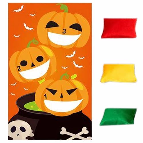 Halloween Bean Bag Toss Game Pumpkin-Thema Halloween-Tötungsspiel mit 3 Bean-Taschen Interaktive Wettbewerbs-Halloween-Spiele für Kinder, Trick oder Lecker von Baobiutin