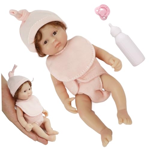 Mini -Babypuppen, Mini -Babypuppen, 6 Zoll niedliche Streifen Neugeborene Babypuppe, weiche Silikon Ganzkörper -Babypuppe, Mini -Babypuppe mit Spielzeugzubehör für Kinder, Silicone Babypuppe von Baobiutin