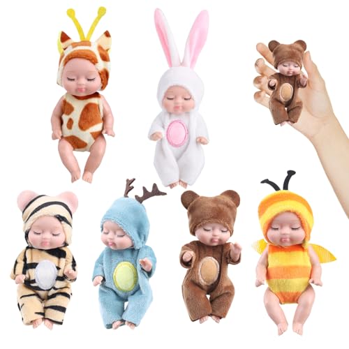 Mini -Babypuppen, Mini -Babypuppen, 6pcs winzige Babypuppe, potenable realistische Babypuppe mit tierischen Kleidung, süße kleine Babypuppe für Kleinkinder Mädchen Kinder, winzige Babypuppe 4.3 von Baobiutin