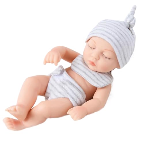 Mini -Babypuppen, Mini -Babypuppen, 7 Zoll niedliche realistische Neugeborenen -Babypuppe, weiche Vinyl Tiny Babypuppe mit Streifenkleidung, tragbare Mini -Silikon -Babypuppen für Kindergeschenke, von Baobiutin