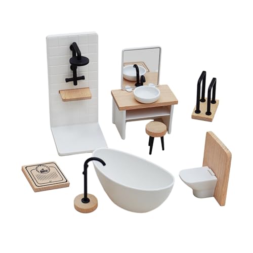 Baoblaze 1/12 Puppenhaus Badezimmer Set, Waschbecken Badewanne Toilette Modell Ornament, Miniatur Badezimmer Set, Niedliche Dollhouse Badezimmer Set, Dollhouse Bathroom Set für Puppenhaus Dekor von Baoblaze