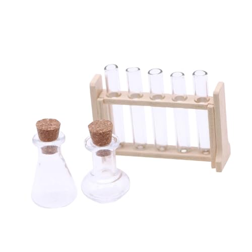 Baoblaze 1/12 Puppenhausmodell, Reagenzgläser aus klarem Glas, 2 x Messbecher, Puppenhaus-Reagenzglas-Set, Miniatur-Szenen, Spielzimmer-Ornament, Holz von Baoblaze