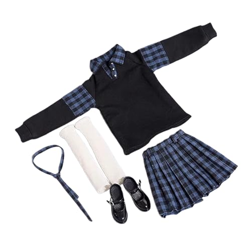 Baoblaze 1/6 Mädchen Uniform Rock Set Hemd Rock Schuhe Anzieh Accessoires Mode Kleidung Modell Puppenkleidung für 12 Zoll Figur Körper, Schwarz von Baoblaze